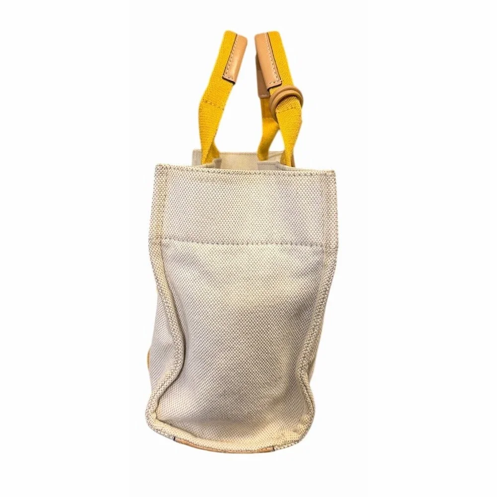 Tory Burch Miller Mini Tote Bag In Yellow Stripe And Leather Logo Charm